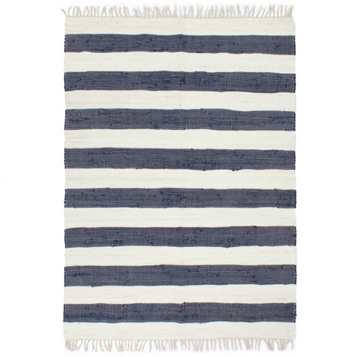 Chindi desenha tapete de lã larga azul e branco Vida XL