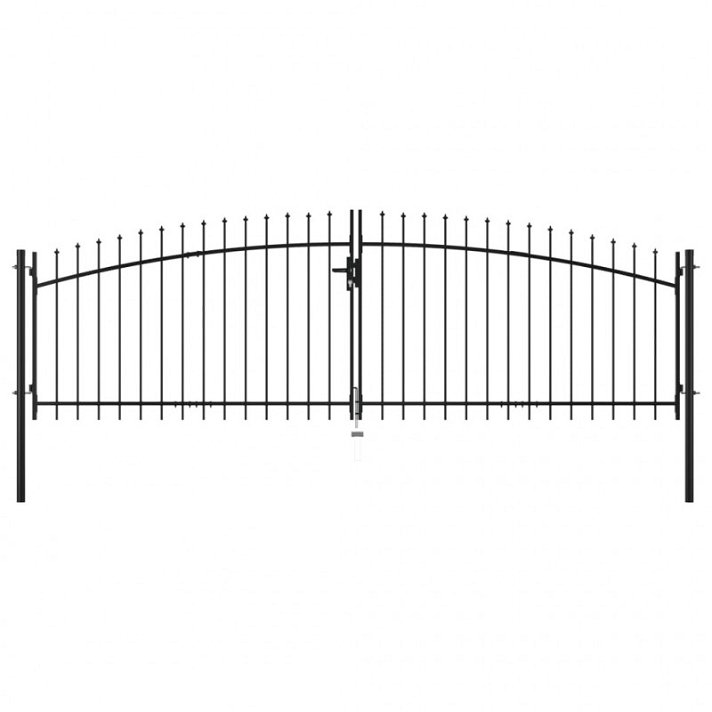 Double portail pour clôture avec pointes de lance en acier noir 400x150cm VidaXL