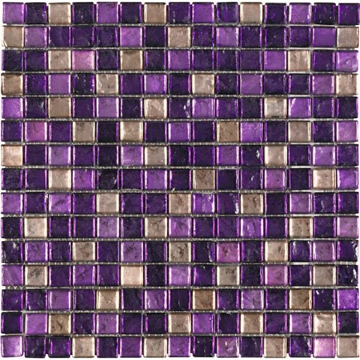 Mosaico fabricado en cristal en baldosas de 29 cm y de acabado morado brillante Vega Dekostock