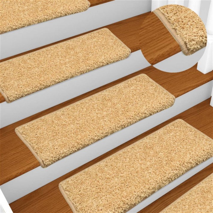 Alfombrillas de escalera rectangulares adhesivas anti-resbalo por 15 unidades de 65 x 21 cm color beige Vida XL