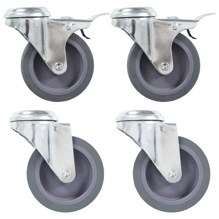 Pack de ruedas giratorias con agujero pasador fabricadas en caucho termoplástico 75 mm color gris Vida XL
