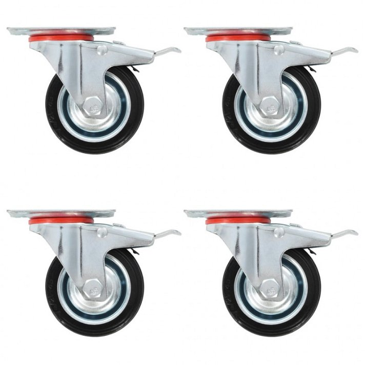 Conjunto de ruedas giratorias con frenos dobles de goma y hierro zincado 75 mm color negro Vida XL