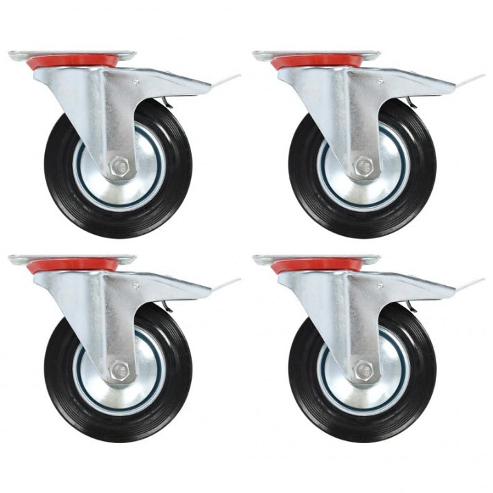 Conjunto de ruedas giratorias con frenos dobles de goma y hierro zincado 160 mm color negro Vida XL