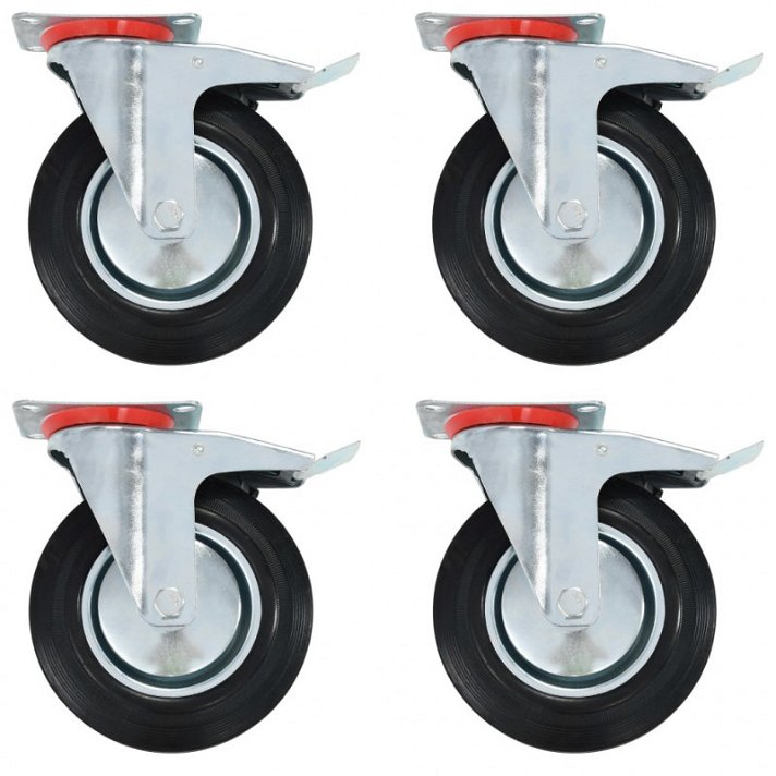Conjunto de ruedas giratorias con frenos dobles de goma y hierro zincado 200 mm color negro Vida XL
