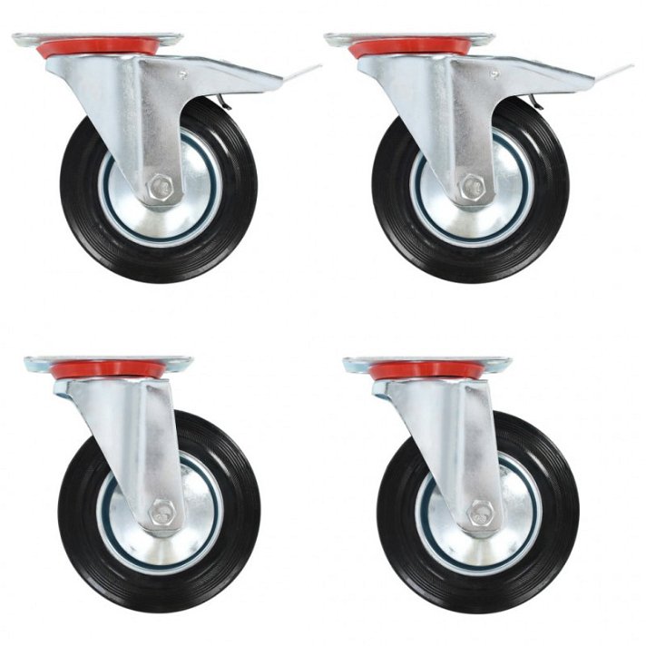 Conjunto de 2 ruedas giratorias y 2 ruedas giratorias con frenos de 16 cm color negro de goma Vida XL