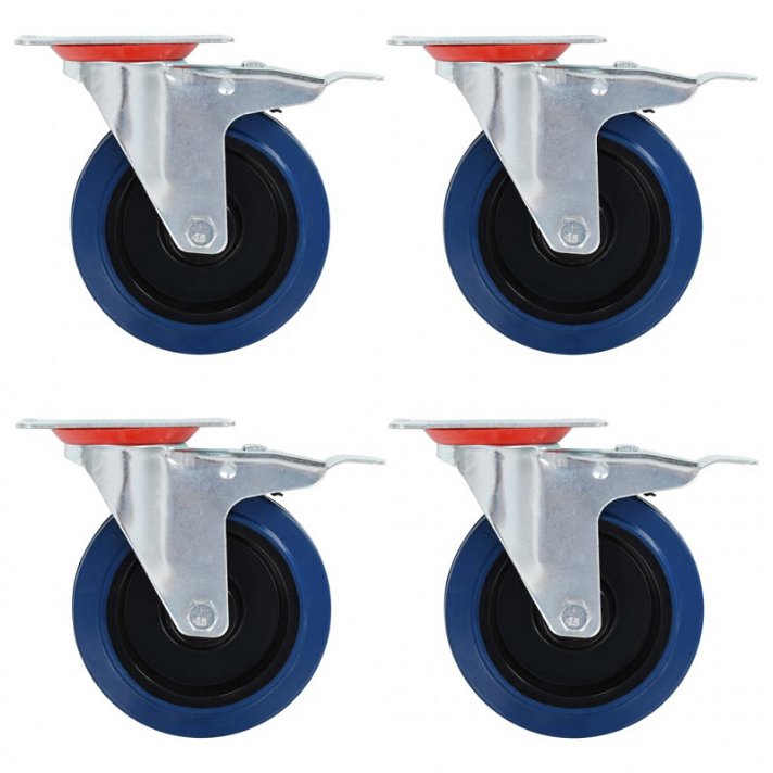 Conjunto de ruedas giratorias con frenos dobles de goma y hierro zincado 125 mm color azul Vida XL