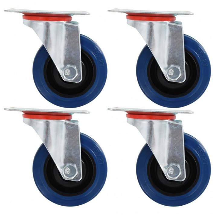 Pack de 4 ruedas giratorias color azul fabricadas en goma con estructura de hierro Vida XL
