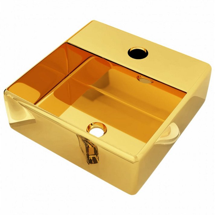 Lavabo rectangular con orificio para grifo dorado Vida XL