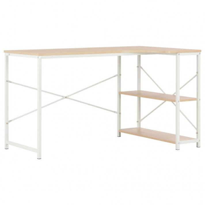 Mesa em forma de L 120x70 cm em madeira e metal com acabamento branco e cor de carvalho Vida XL