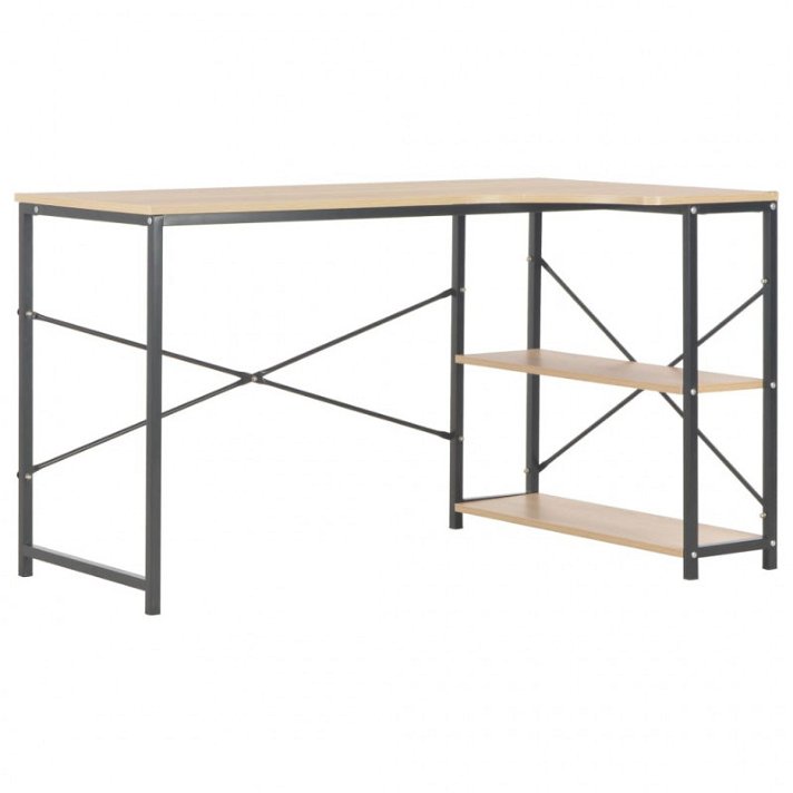 Mesa em L 120x70 cm em madeira e metal com acabamento preto e carvalho Vida XL