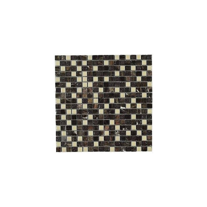 Mosaico en piezas de 30 cm fabricado en piedra y porcelana en tonos de marrón brillante Avalon Dekostock