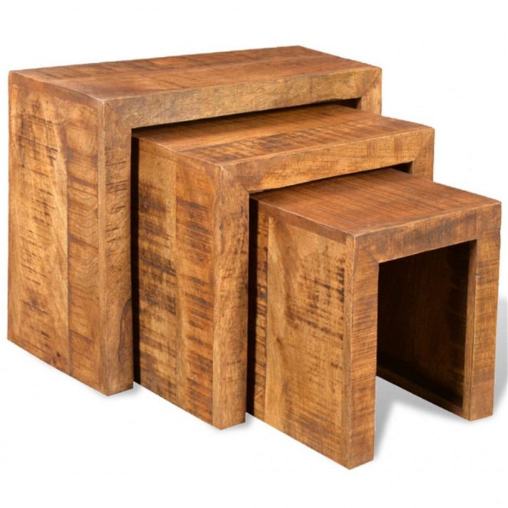 Set di 3 tavolini di legno di mango Vida XL
