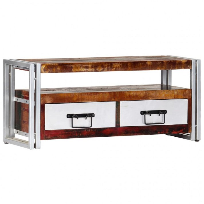 Mueble bajo con estante y cajones de 90x30 cm de madera reciclada y hierro Vida XL