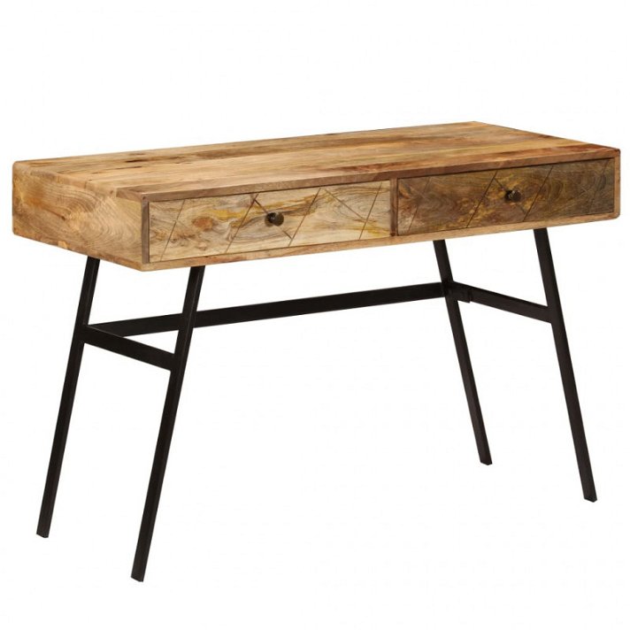 Mesa de 110 cm com duas gavetas em madeira de manga e aço fundido Vida XL