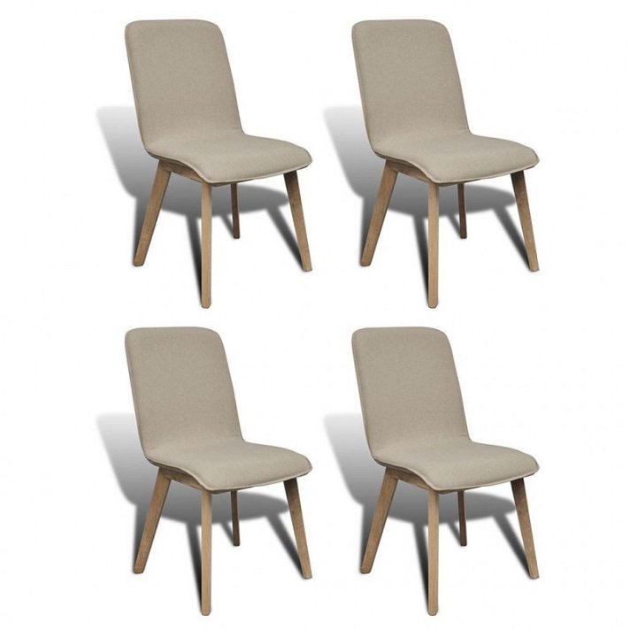Cadeiras de jantar 4 unidades com tecido bege e madeira maciça de carvalho VIDA XL