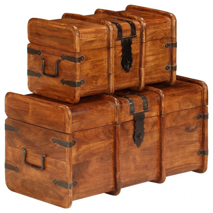 Pack de baúles de madera de acacia acabado Sheesham Vida XL
