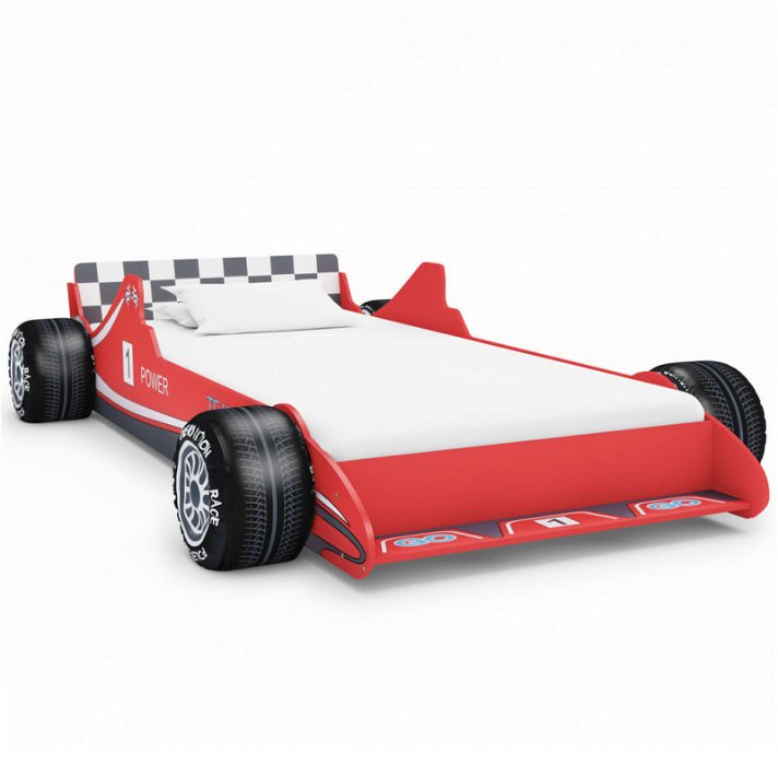 Cama de criança em forma de carro de corrida vermelho com ripas de madeira para colchões de 90x200 cm Life XL