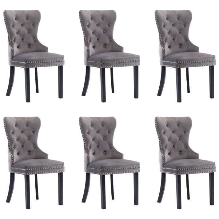 Set of 6 dining chairs made of wood and grey velvet VidaXL