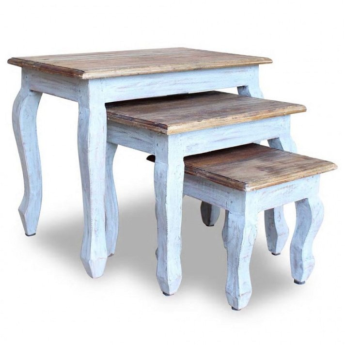 Set de 3 mesas apilables de madera reciclada Vida XL