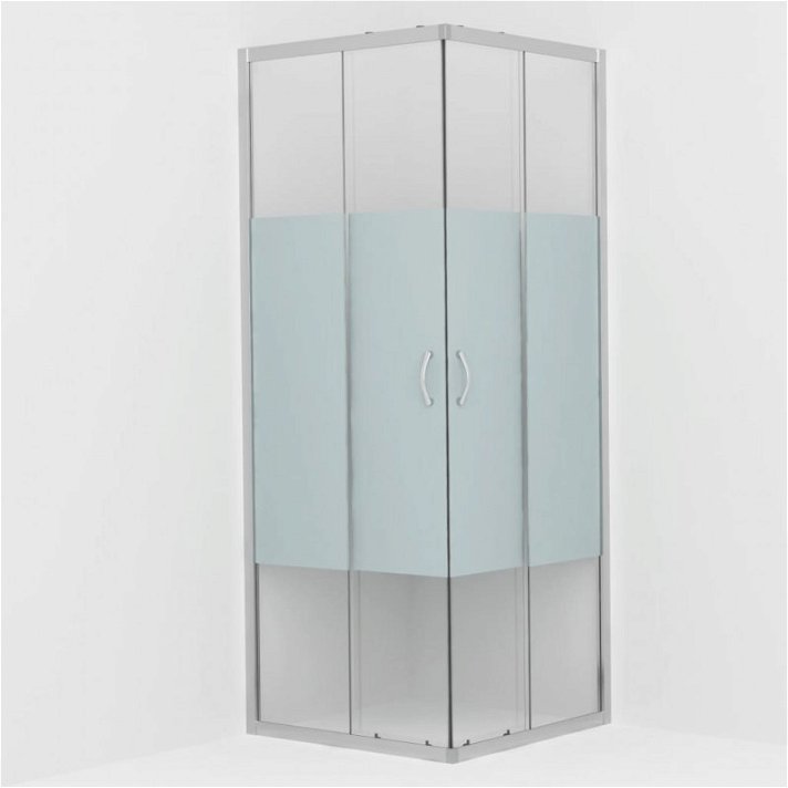 Mampara de ducha angular con puerta doble corredera fabricada en vidrio con detalle esmerilado VidaXL