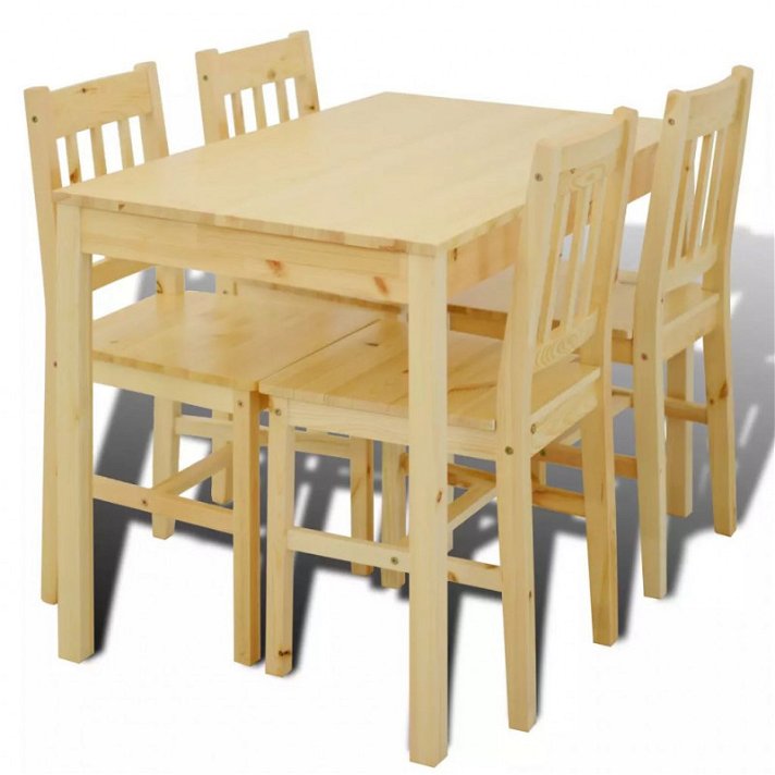 Table de salle à manger avec 4 chaises en bois couleur naturelle Vida XL