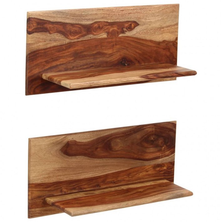 Pack de duas estantes de parede para interiores fabricados em madeira sheesham 59 cm Vida XL