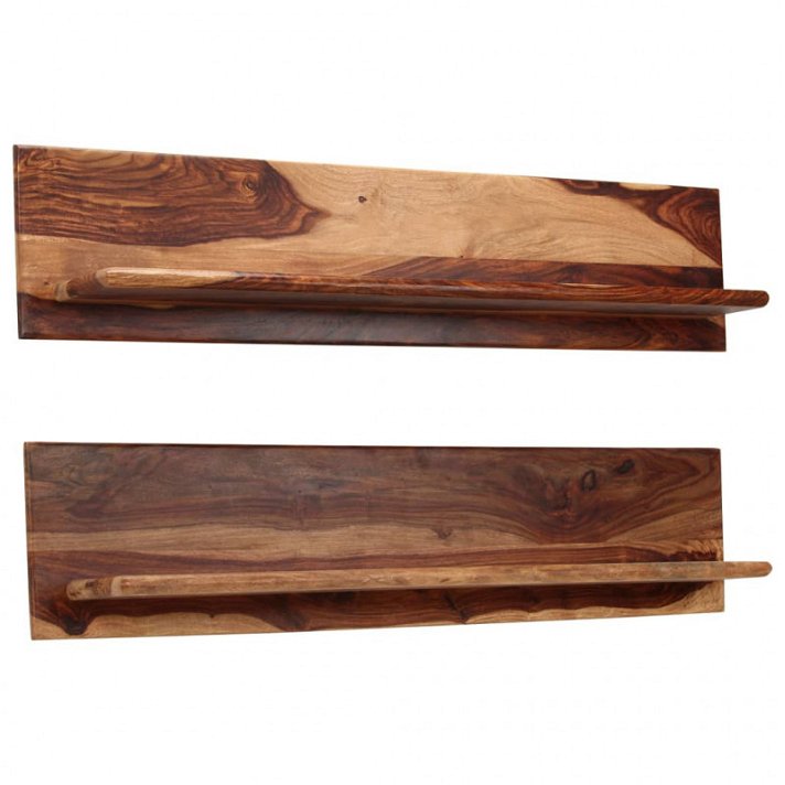 Set di due mensole da parete in legno di sheesham con larghezza di 118 cm colore naturale VidaXL