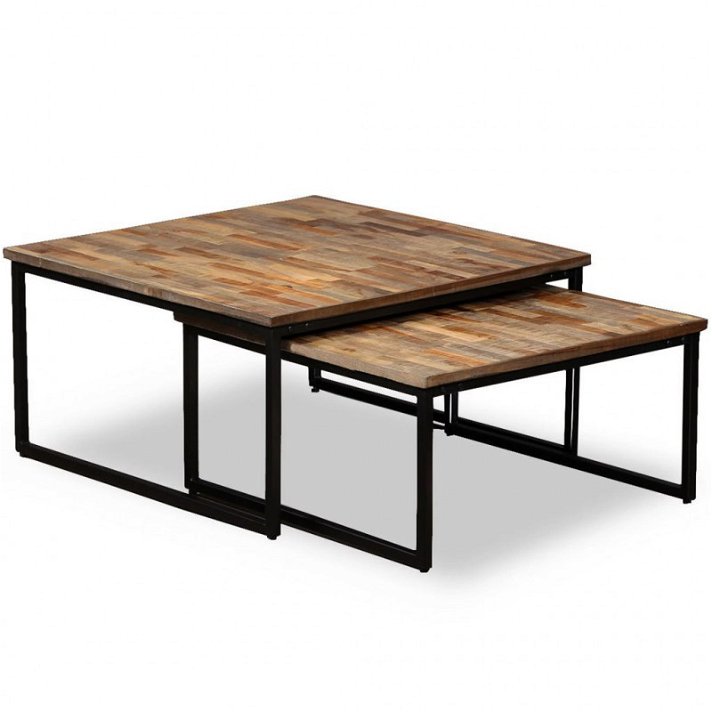Conjunto de mesas empilháveis de madeira de teca Vida XL