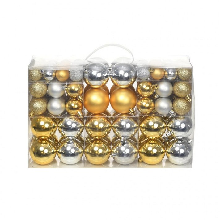 Bolas de navidad 100 piezas de plástico con acabados en colores plateado y dorado Vida XL