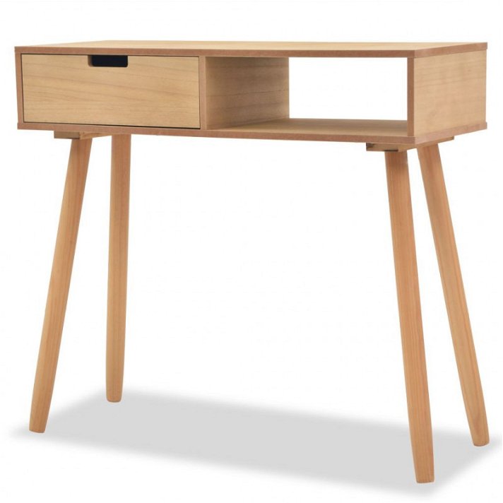 Tavolo consolle in legno di pino marrone con cassetto e ripiano Vida XL