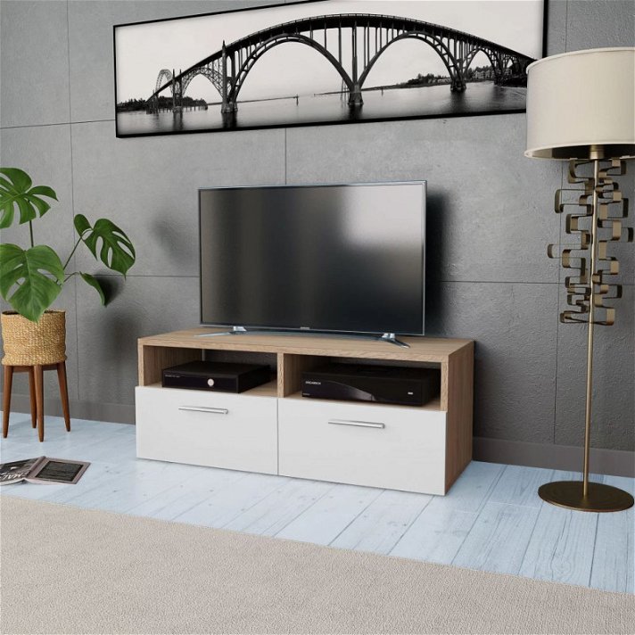 Suporte de TV 95x35x36 cm em aglomerado de madeira e arestas de PVC com acabamento em carvalho e branco Vida XL