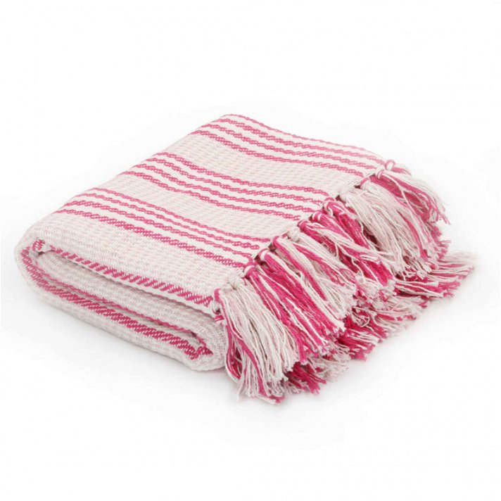 Manta rectangular a rayas de algodón ecológico 210x160 cm color rosa y blanco Vida XL