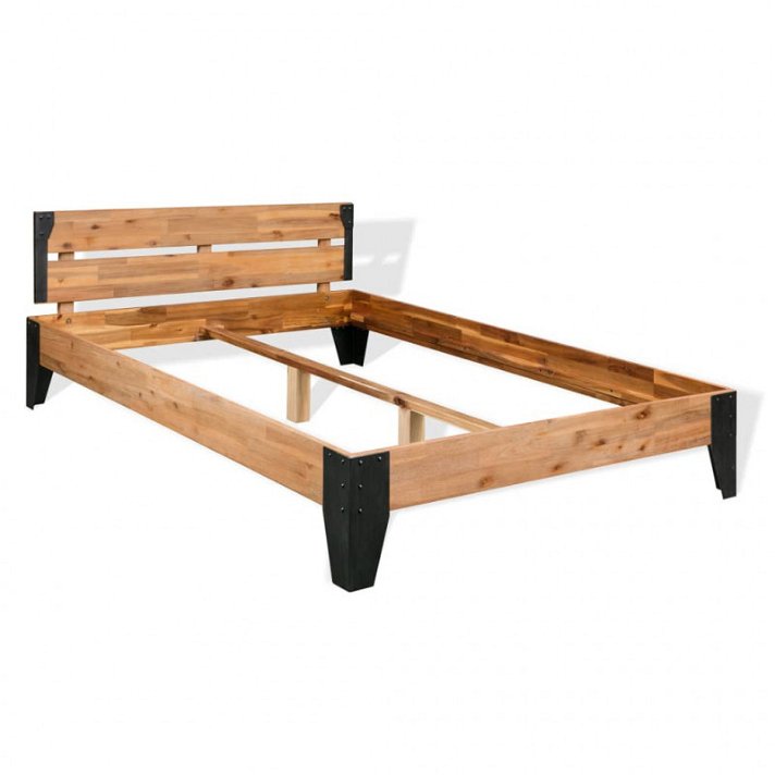 Estructura de cama de madera maciza de acacia y acero 140x200cm Vida XL