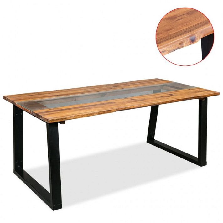 Mesa de madera de acacia maciza y vidrio rectangular Vida XL