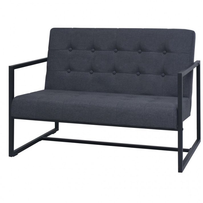 Sofa à deux places avec accoudoirs en acier et en tissu gris foncé Vida XL