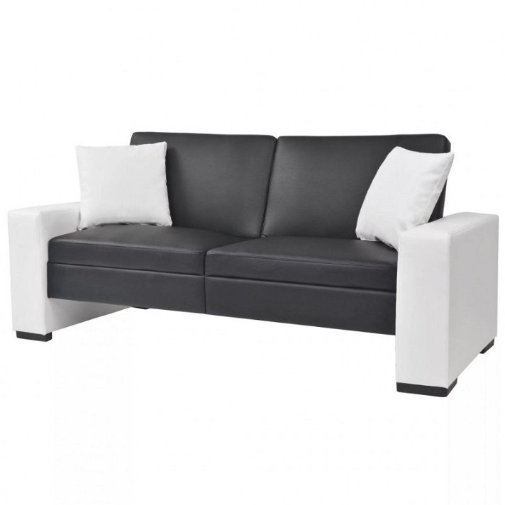 Canapé-lit avec structure en bois avec revêtement en PVC noir et blanc de 175,5 cm avec coussins Vida XL