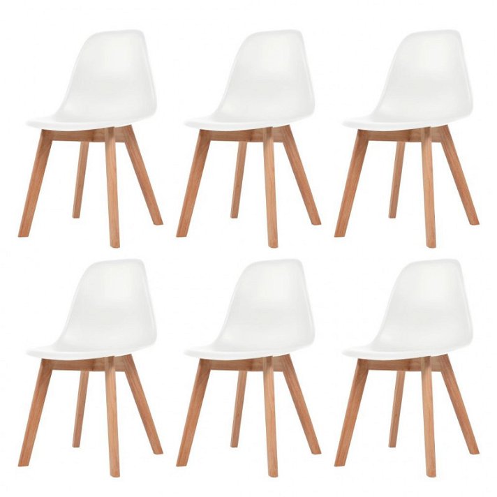 Lot de 6 chaises de salle à manger en plastique blanc et pieds en caoutchouc avec finition en bois Vida XL