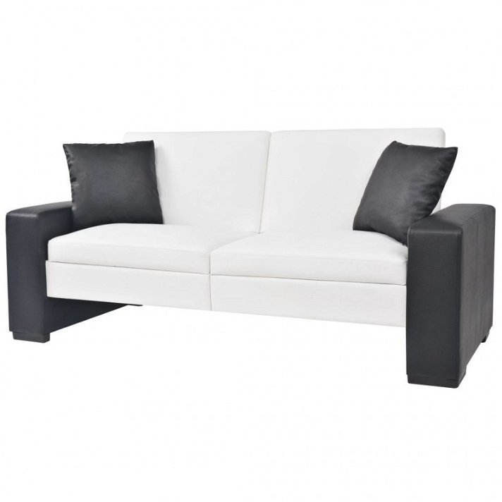 Sofá-cama com estrutura de madeira estofada em PVC preto e branco 175,5 cm com almofadas Vida XL