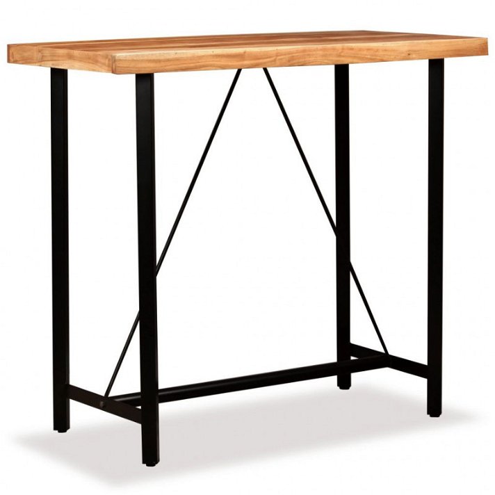 Table de bar haute fabriquée en bois d'acacia massif et pieds en acier noir VidaXL