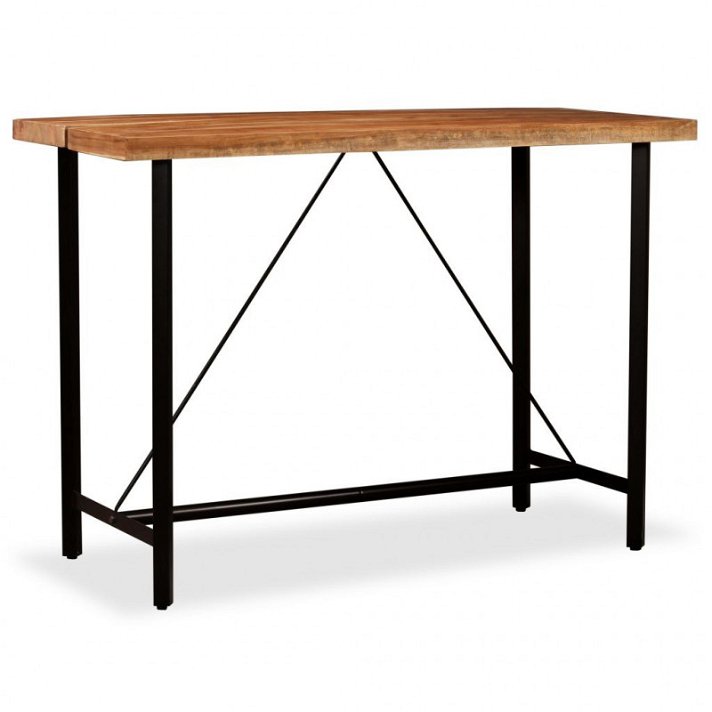 Table de bar haute fabriquée en bois d'acacia massif poli et verni et pieds en acier VidaXL