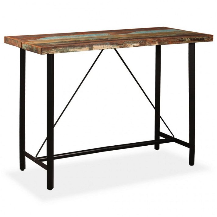 Table haute fabriquée en bois massif recyclé poncé et verni avec pieds en acier VidaXL