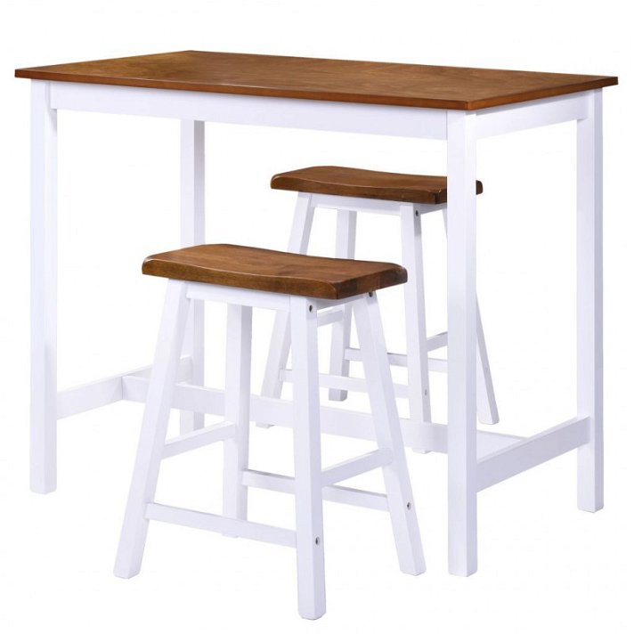 Tavolo alto con 2 sedie bianco e marrone Vida XL