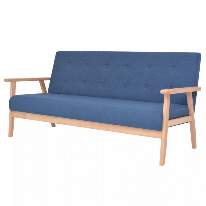 Sofá de 3 plazas de 158 cm color azul fabricado en madera y tapizado en tela Vida XL