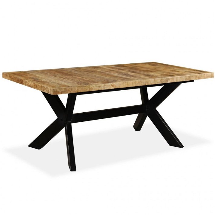 Mesa de madeira fabricada em madeira maciça de mangueira e aço preto retangular Vida XL
