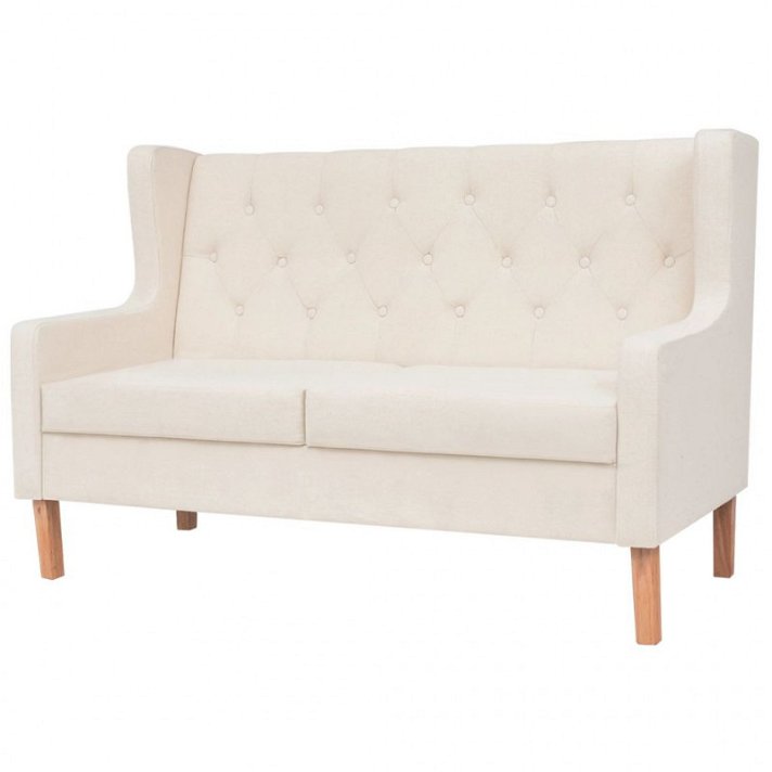Sofá de 2 plazas de 140 cm color blanco crema fabricado en madera y tapizado en tela Vida XL