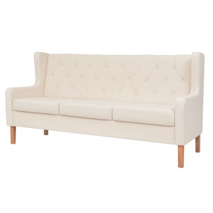 Sofá de 3 plazas de 180 cm color blanco crema fabricado en madera y tapizado en tela Vida XL