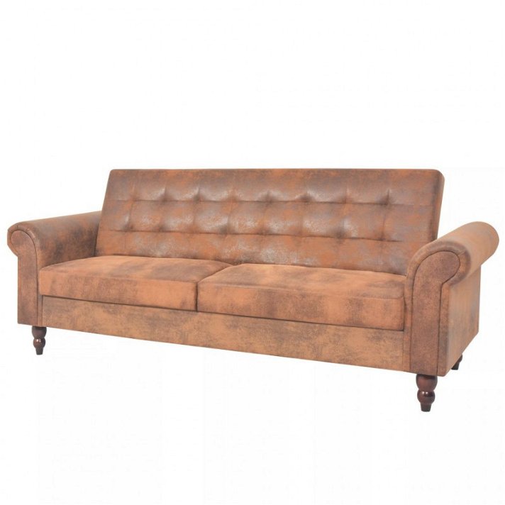 Canapé-lit inclinable en bois avec revêtement en faux daim marron 3 places Vida XL
