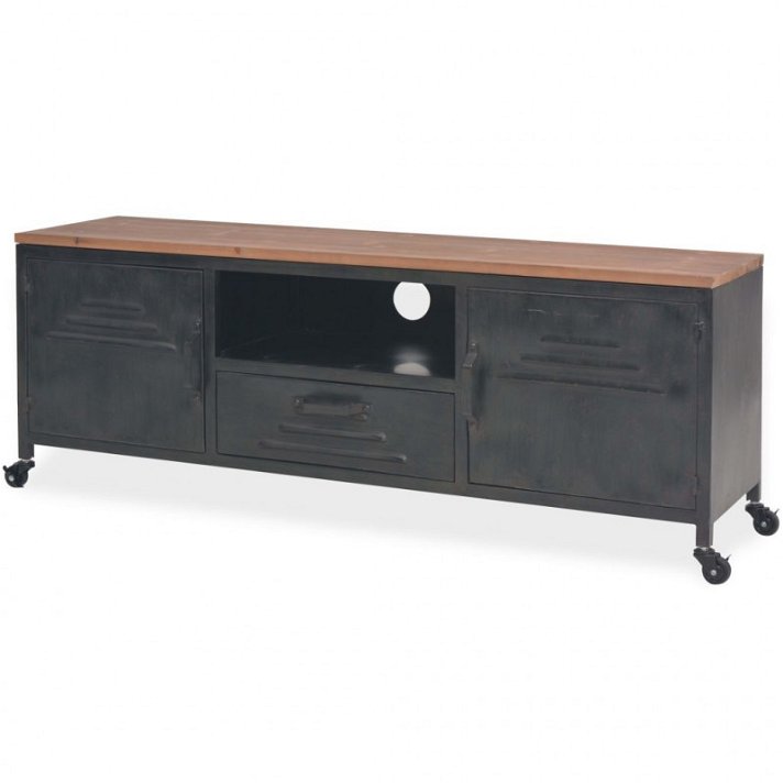 Mueble de tv 120x43x30 cm de madera y acero con acabado en colores negro y marrón Vida XL