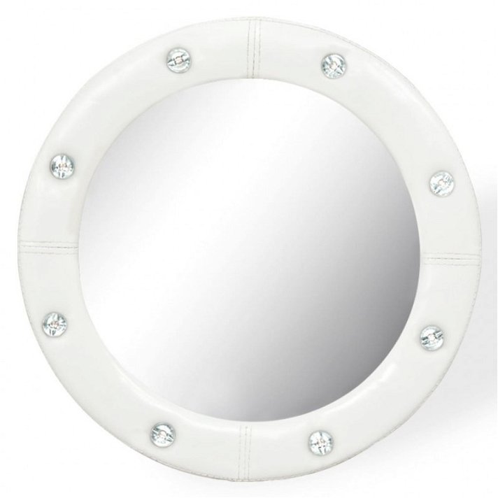 Espejo de pared de cuero artificial blanco brillante VidaXL