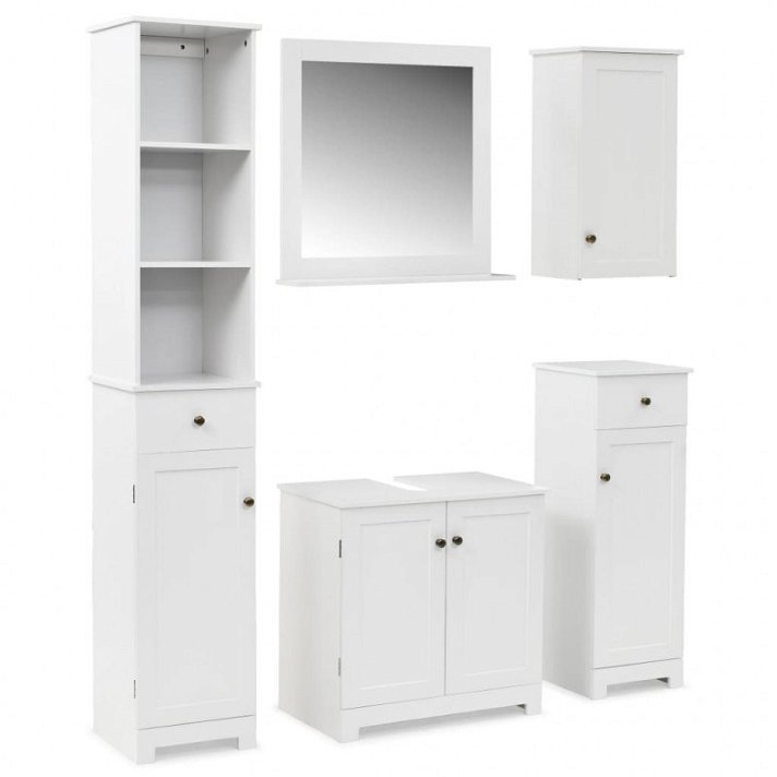 Conjunto de muebles para baño completo de 5 piezas en MDF y aglomerado y cristal blanco Vida XL